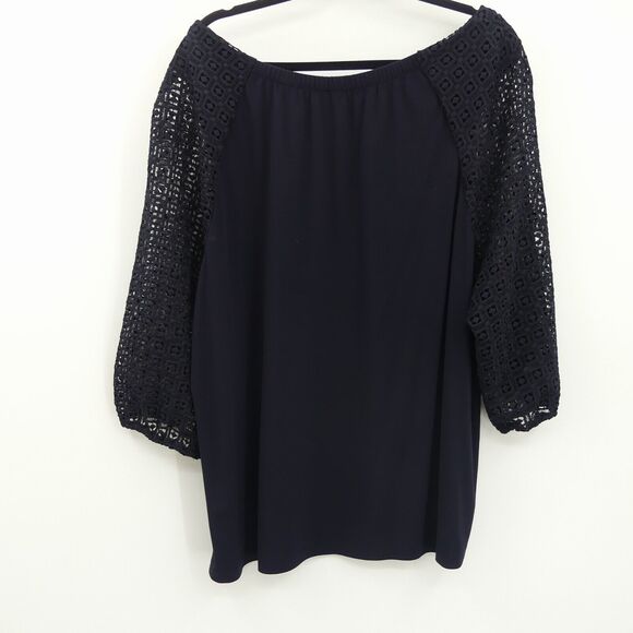 Talbots Knit Off the Shoulder Top Lace Sleeves Size 3X Navy Blue Rayon - Picture 5 of 6